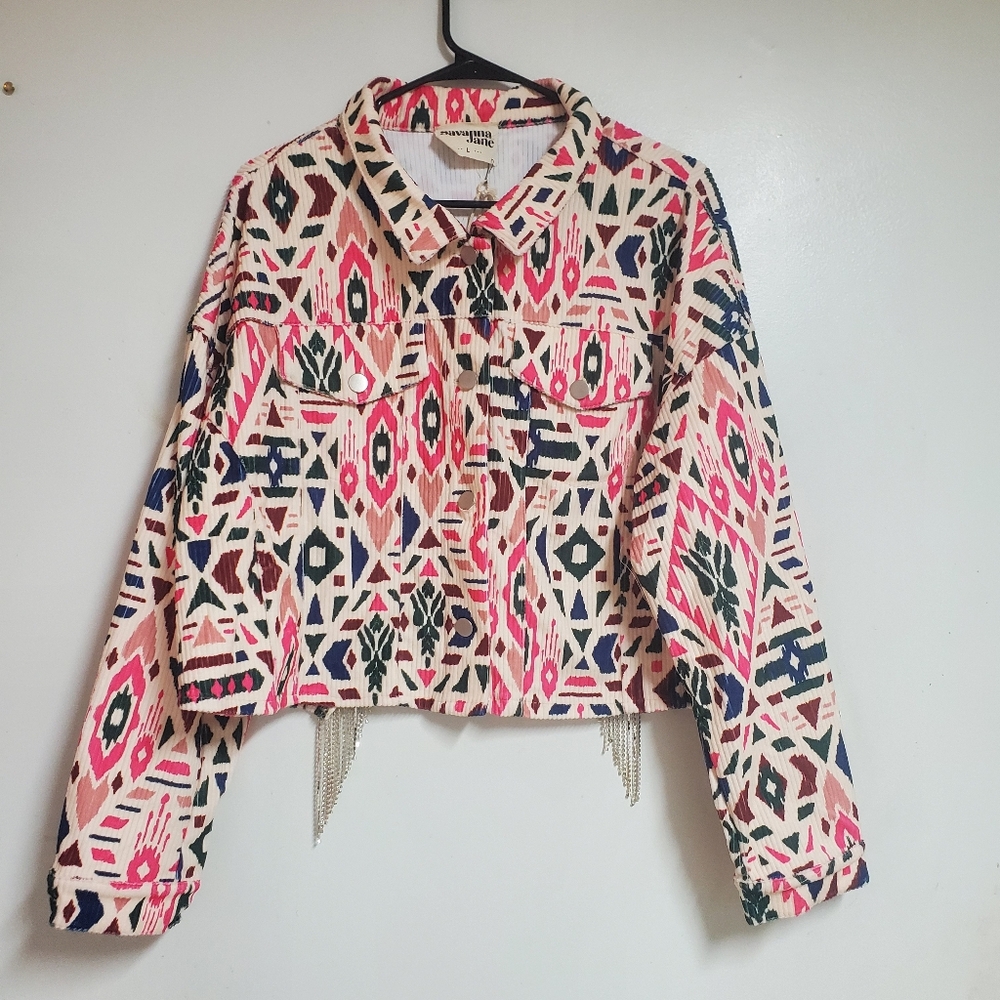 Savanna Jane Jacket L Women’s Rhinestone Jean Festival boutique Colorful New